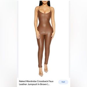 Naked wardrobe cross back faux leather jumpsuit medium